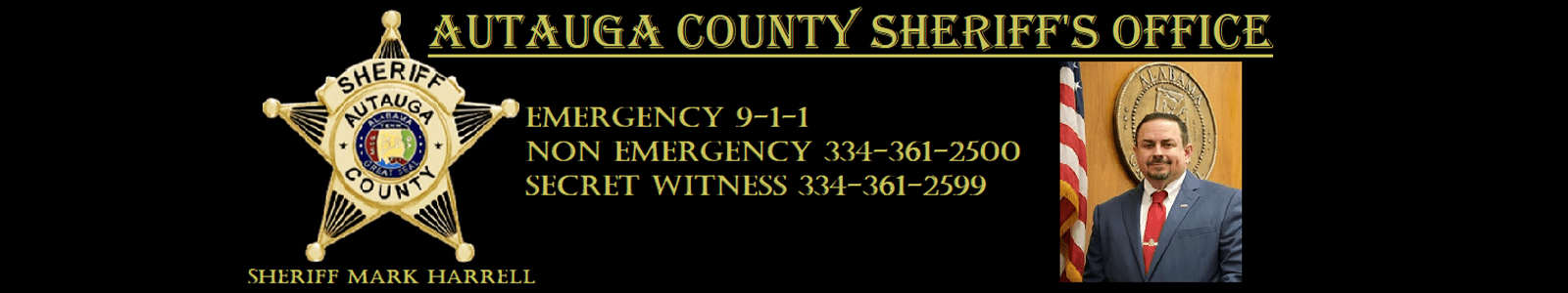 Autauga County Sheriff's Office banner showing phone numbers available on the website.